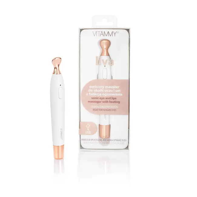 Aparat de masaj sonic Vitammy Liva, pentru ingrijirea zonei ochilor si buzelor, 13.000 vibratii sonice min, 2 moduri de operare, cablu mini USB BITVitammyLiva