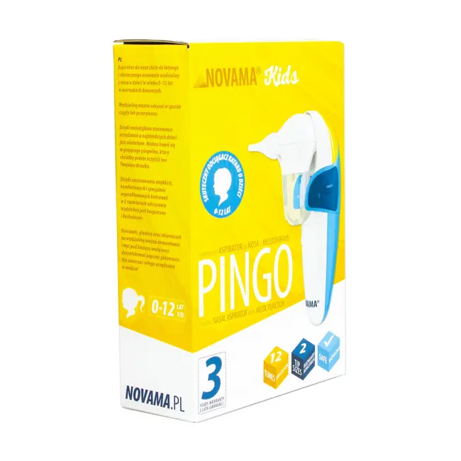 Aspirator nazal electric Novama Pingo, pentru copii 0-12 ani, 2 moduri de aspirare, 2 varfuri silicon, efecte sonore, Alb Bleu, NS12 BITnovamapingo