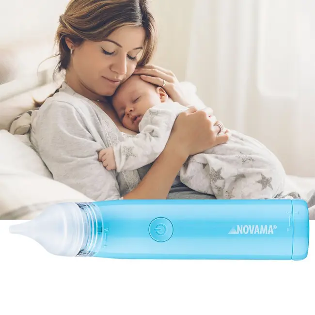 Aspirator nazal electric Novama Pingo Spark, pentru copii 0-12 ani, 2 varfuri silicon, iluminare LED, cu baterii, Albastru, Model  NS22 BITPingoSparkA