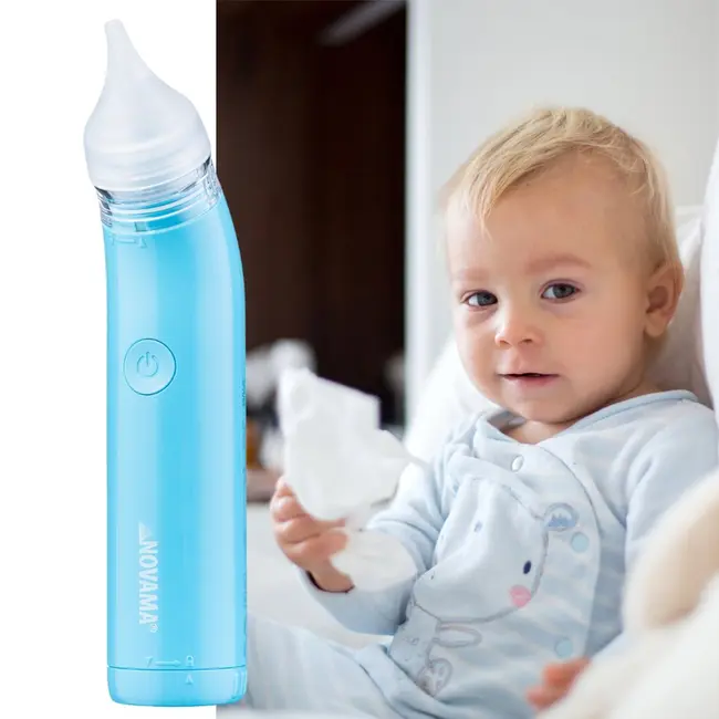 Aspirator nazal electric Novama Pingo Spark, pentru copii 0-12 ani, 2 varfuri silicon, iluminare LED, cu baterii, Albastru, Model  NS22 BITPingoSparkA