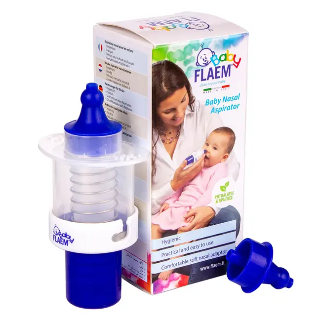 Aspirator nazal manual FLAEM Baby, pentru bebelusi si copii, Alb Albastru, AC0423P BITflaembaby