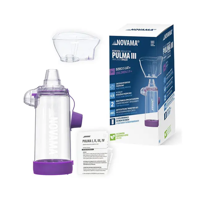 Camera de inhalare Novama Pulma III, cu masca 5 ani - adult, capacitate de 175 ml, fabricata din material antistatic ABS, fara BPA si latex BITNovamaPulmaIII