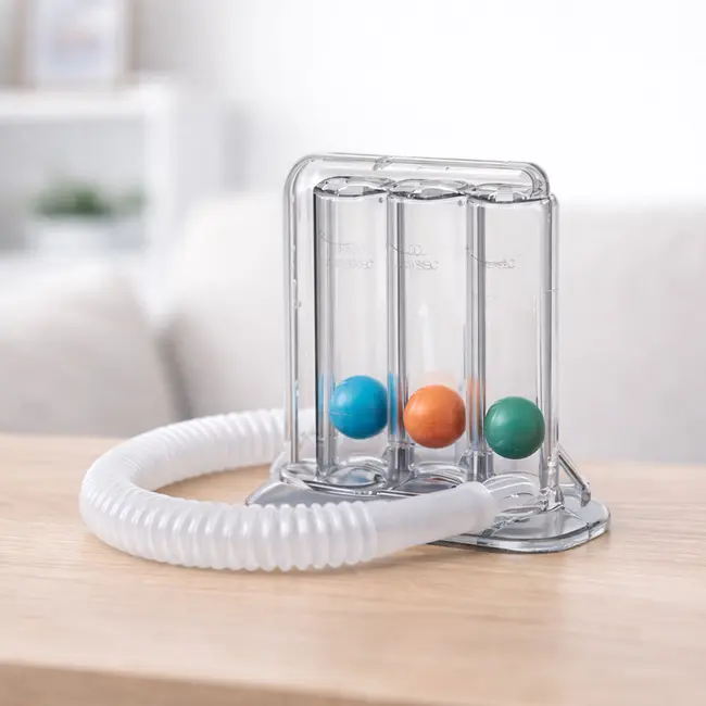 Dispozitiv de reabilitare respiratorie, spirometru RedLine PulmoTrainer,  pentru exercitii de respiratie si antrenare pulmonara, trei camere,  Alb BITRedLinePulmoTrainer