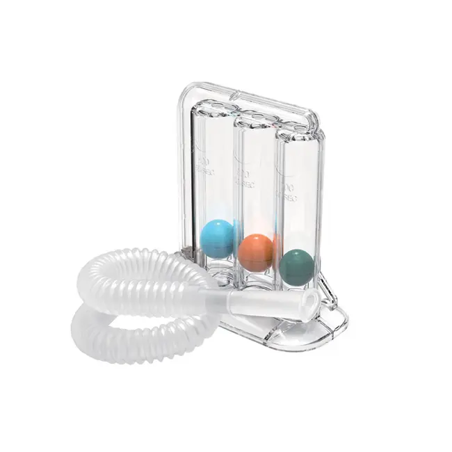 Dispozitiv de reabilitare respiratorie, spirometru RedLine PulmoTrainer,  pentru exercitii de respiratie si antrenare pulmonara, trei camere,  Alb BITRedLinePulmoTrainer