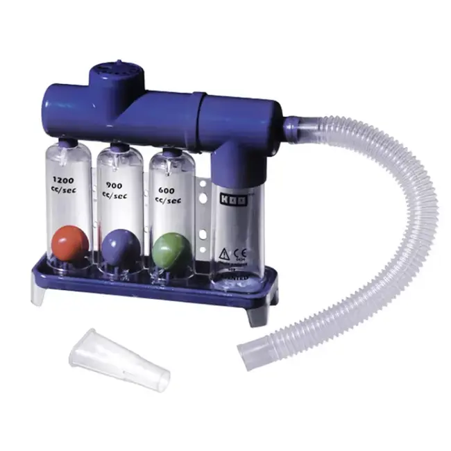 Dispozitiv pentru antrenamentul respiratiei Koo Tri-Gym, trei cilindri, tub cu mustiuc, Albastru BITTriGym