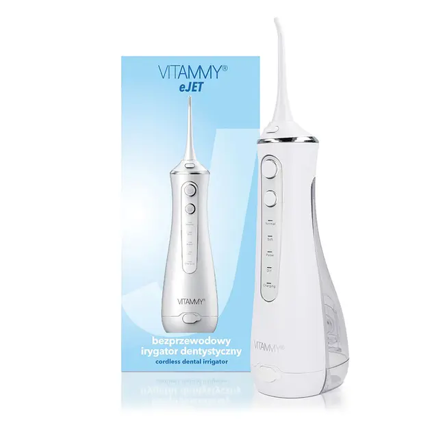 Irigator oral  dus bucal Vitammy eJET, 4 moduri de functionare, 5 duze interschimbabile, reincarcare prin USB, functia GentleStart si SmartTimer, rezervor 200 ml BITVitammyeJET