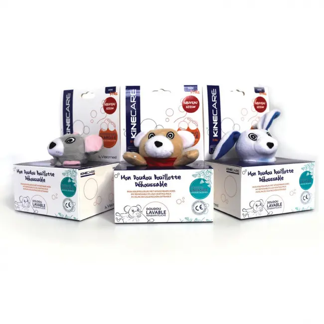 Jucarie termica de plus Kinecare Soricel, cu microbile si flori de lavanda, pentru copii, 15x15 cm, Gri Roz, VM-HP09 BITkinecaresoricel