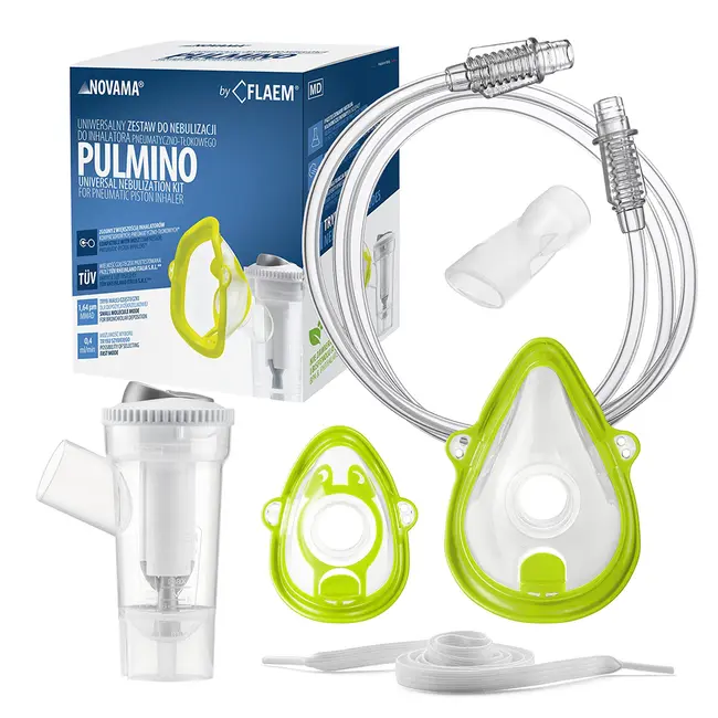 Kit accesorii universale Novama Pulmino, pentru aparate aerosoli cu compresor, pahar RF7 Dual Speed Child, masti Soft Touch pentru copii si adulti, piesa bucala, furtun BITKitNovamaPulmino