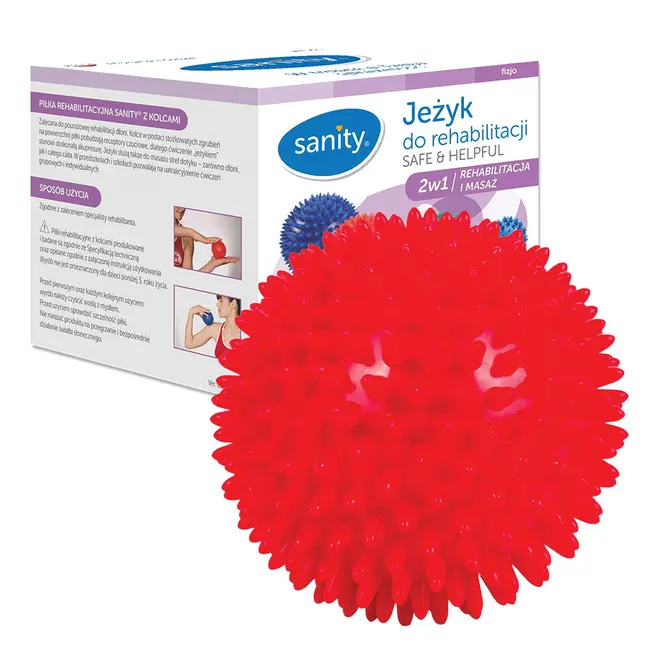 Minge Sanity Safe  Helpful, 2 in 1, pentru reabilitare si masaj, 9 cm, tip arici, Rosu BITmingesanity9cm