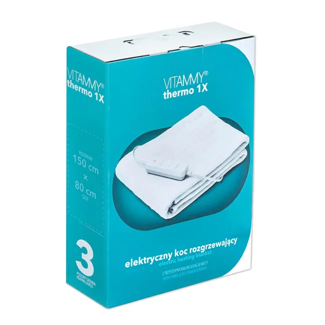 Patura cu incalzire electrica VITAMMY Thermo 1X, 150 x 80 cm, 3 trepte de incalzire, 60 W, termostat cu senzor, SS018A1x BITthermo1x