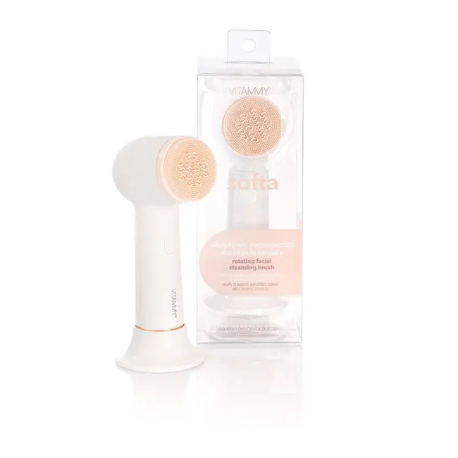Perie rotativa de curatare a fetei Vitammy Softa, pentru fata, gat si decolteu, masaj, exfoliere, 400 rotatii min., cap de perie din silicon interschimbabil BITVitammySofta