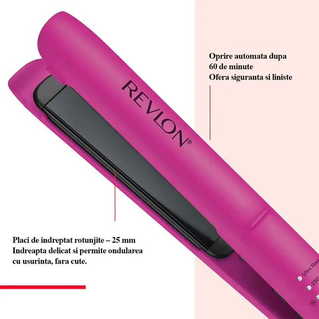 Placa de indreptat parul Revlon Easy Heat RVST2217E, tehnologie cu turmalina ceramica, 5 setari de temperatura cu ghidaj inteligent TruGuard, placi de 100 mm lungime si 25 mm latime BITRVST2217E