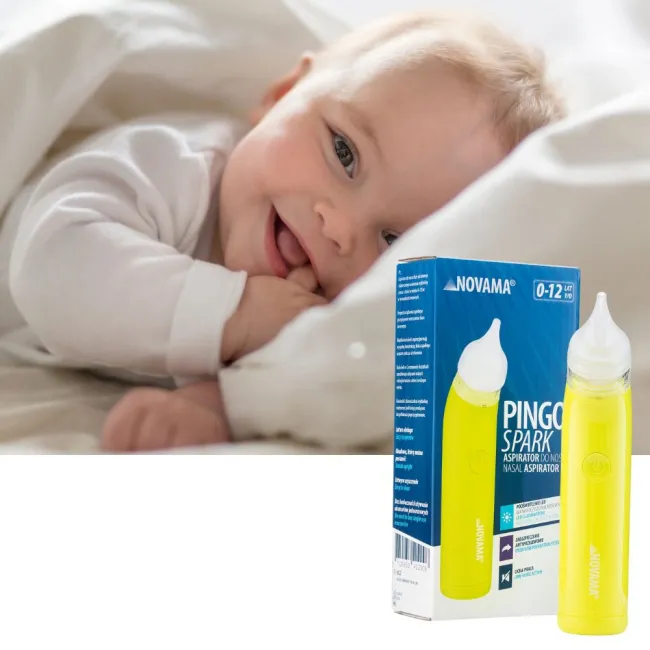Aspirator nazal electric Novama Pingo Spark, pentru copii 0-12 ani, 2 varfuri silicon, iluminare LED, cu baterii, Verde lime BITPingoSparkV
