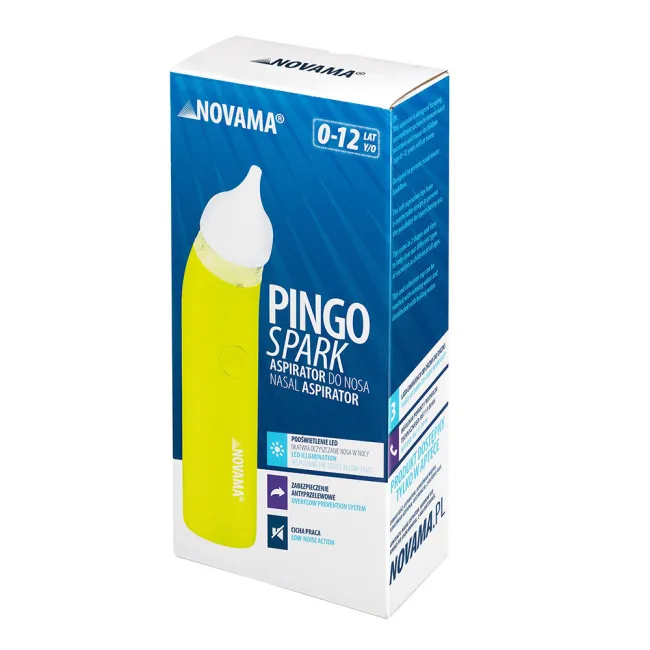 Aspirator nazal electric Novama Pingo Spark, pentru copii 0-12 ani, 2 varfuri silicon, iluminare LED, cu baterii, Verde lime BITPingoSparkV