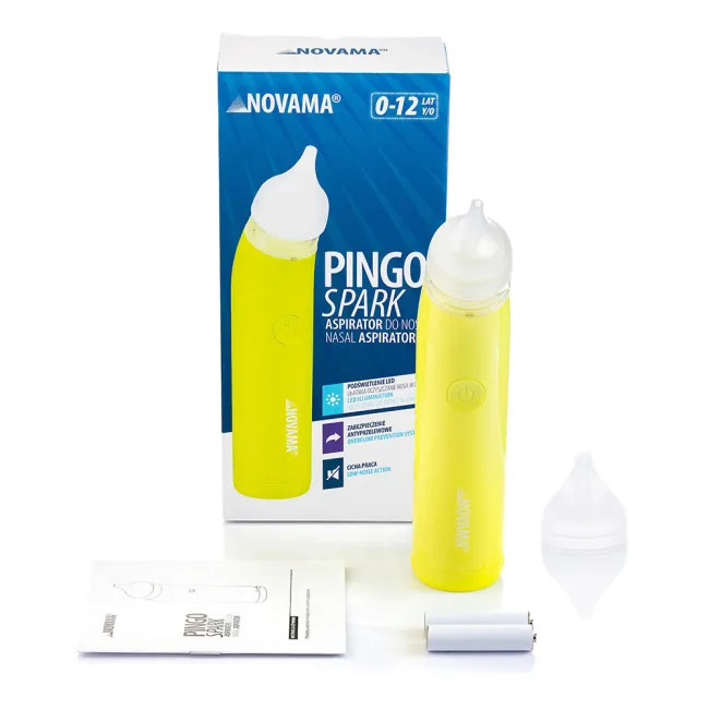 Aspirator nazal electric Novama Pingo Spark, pentru copii 0-12 ani, 2 varfuri silicon, iluminare LED, cu baterii, Verde lime BITPingoSparkV