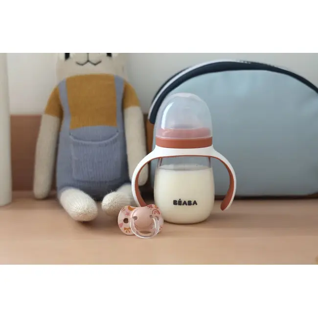 Biberon de invatare 2 in 1 din Tritan Beaba 210 ml Terracotta