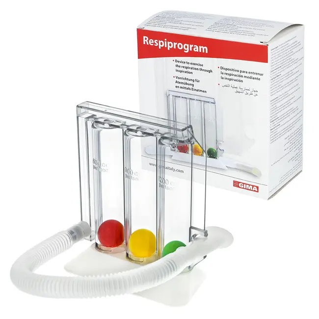 Dispozitiv de reabilitare respiratorie GIMA Respiprogram, pentru efectuarea exercitiilor inspiratorii profunde, trei camere, eficient, Alb BITGIMARespiprogram