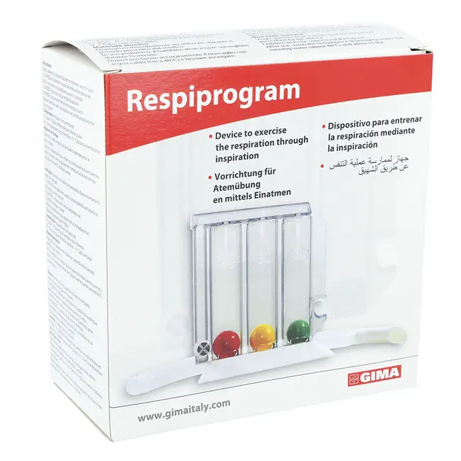 Dispozitiv de reabilitare respiratorie GIMA Respiprogram, pentru efectuarea exercitiilor inspiratorii profunde, trei camere, eficient, Alb BITGIMARespiprogram