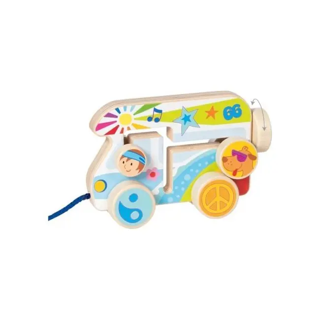 Jucarie de tras din lemn goki rulota vesela 54839, 1+ ani - okegoki54839