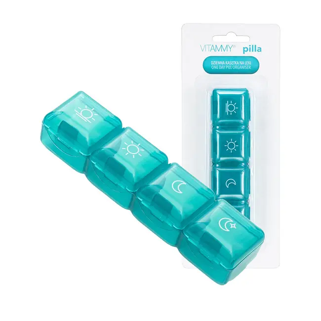 Organizator pentru medicamente Vitammy Pilla 1 x 4, cu 4 compartimente, design compact si portabil BITVitammyPilla4