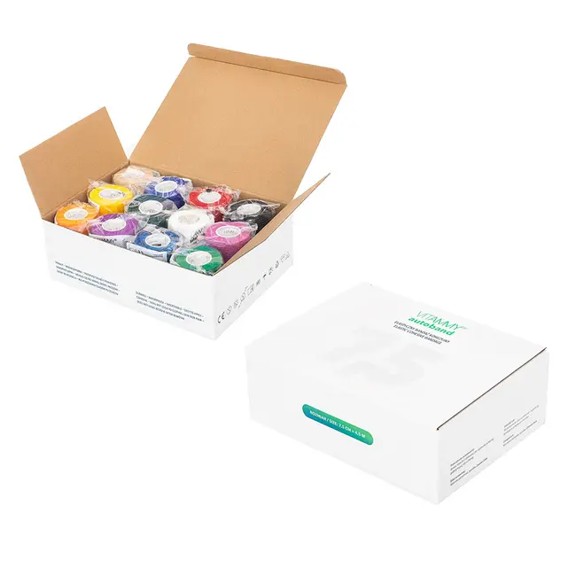 Set bandaje elastice autoadezive Vitammy Autoband, tehnologie cu microfibre, fara lipici, rezistent la apa, 7.5 x 450 cm, 12 bucati multicolore BITSetVitammyAutoband7.5