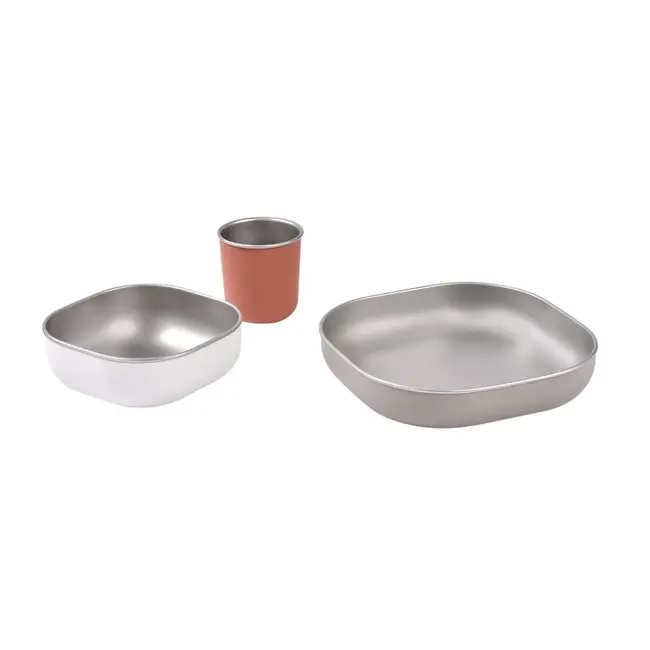 Set de masa din otel inoxidabil Beaba 4 piese Terracotta