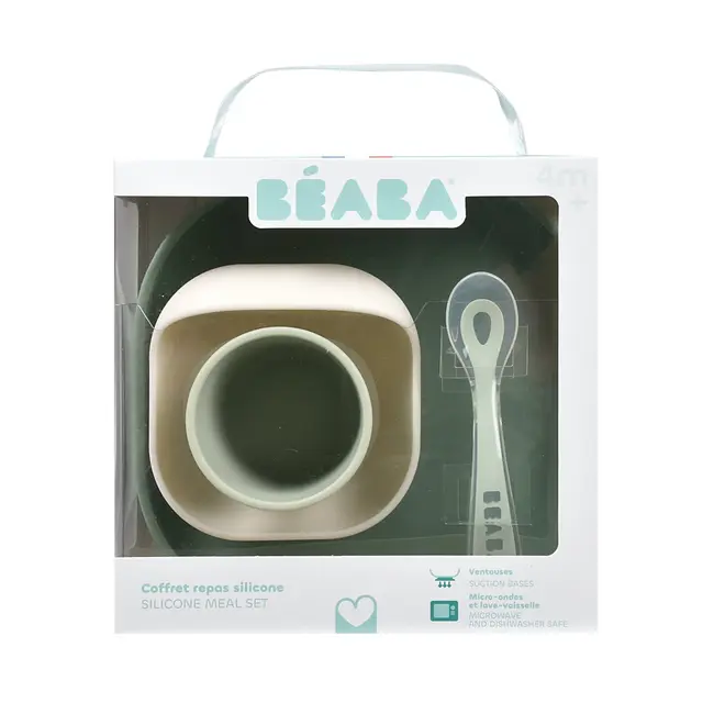 Set de masa silicon Beaba 4 piese Sage Green Misty Green