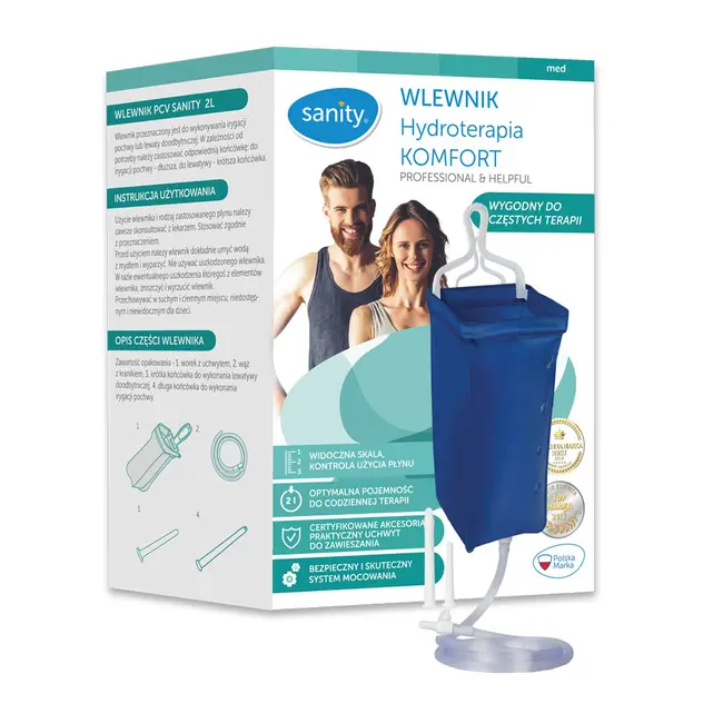 Set enteroclisma Sanity Hydroterapia Comfort pentru irigare vaginala si intestinala, femei si barbati, capacitate 2 l, PCV, Bleumarin BIThydroterapiacmf