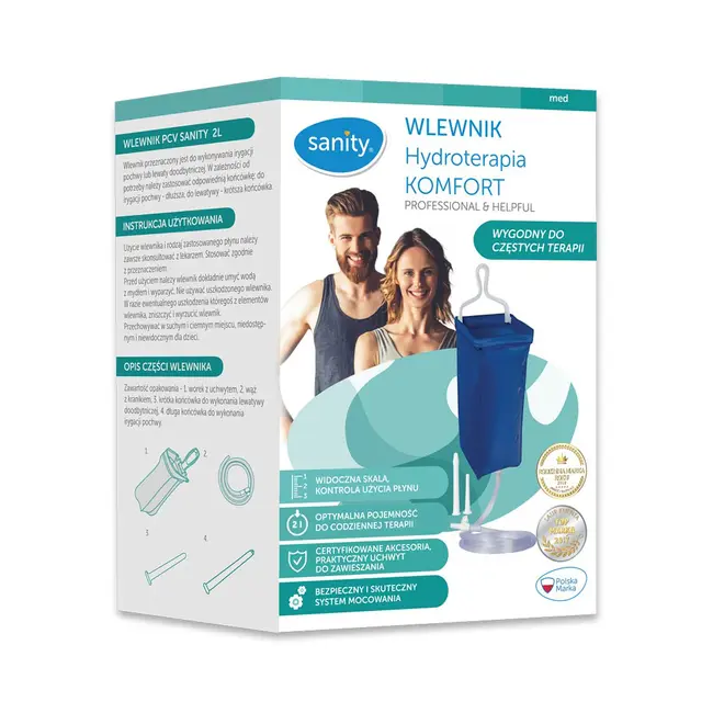 Set enteroclisma Sanity Hydroterapia Comfort pentru irigare vaginala si intestinala, femei si barbati, capacitate 2 l, PCV, Bleumarin BIThydroterapiacmf