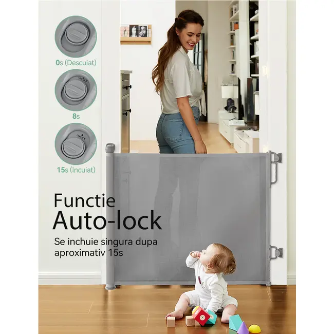 Poarta retractabila bebelusi Momcozy 140 cm Grey