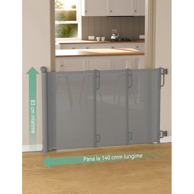 Poarta retractabila bebelusi Momcozy 140 cm Grey