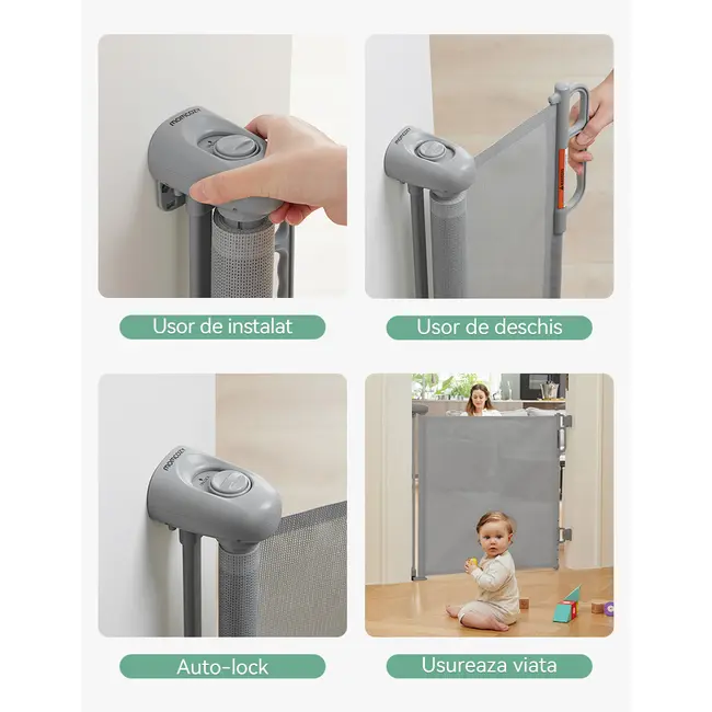 Poarta retractabila bebelusi Momcozy 140 cm Grey