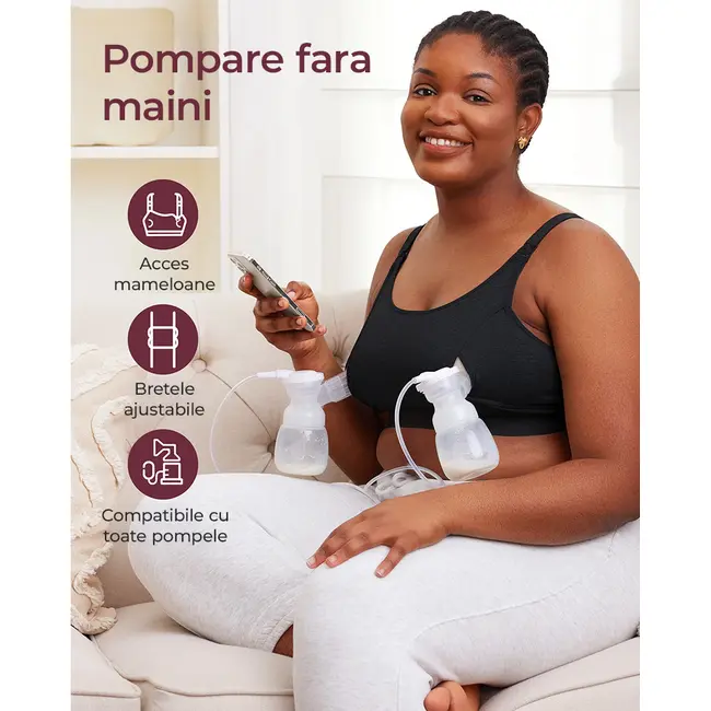 Sutien alaptare Momcozy pentru pompa de san Hands-free YN08 Black L