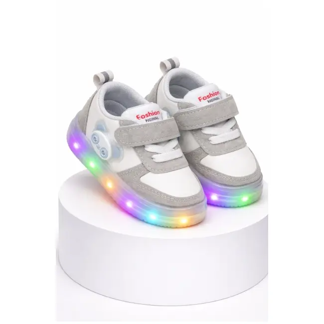 Adidasi gri cu luminite pentru baieti ursuletul panda adt-53