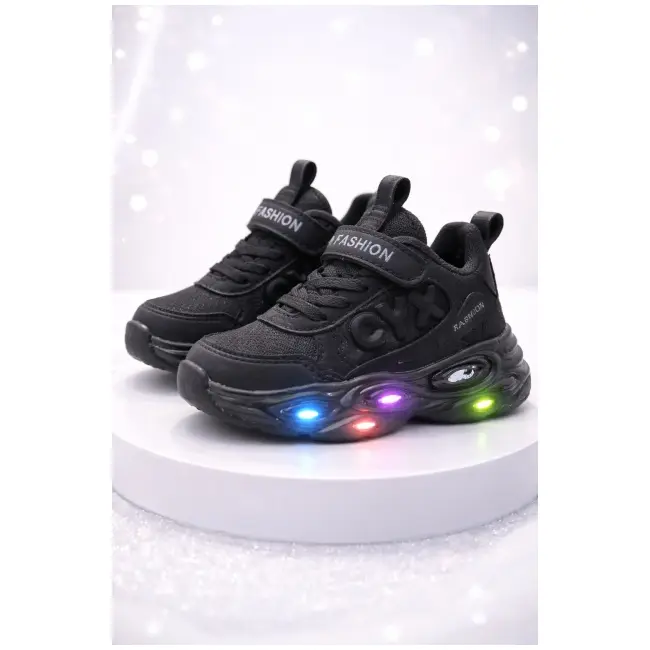 Adidasi negri cu luminite pentru baieti cyx adt-58