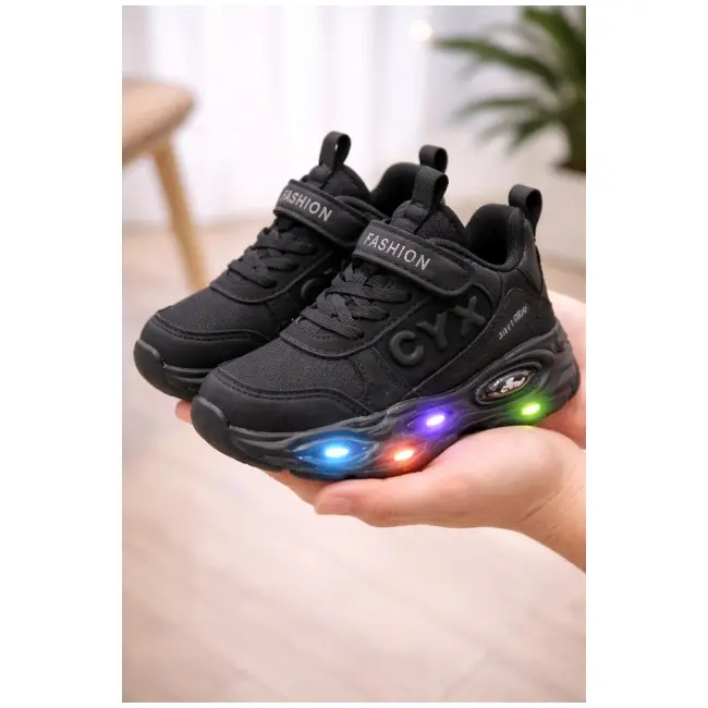 Adidasi negri cu luminite pentru baieti cyx adt-58