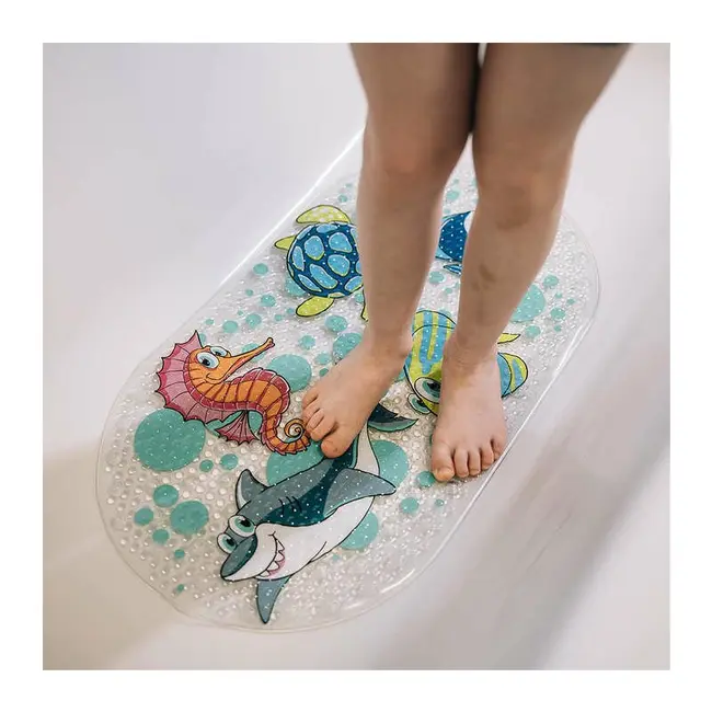 Covoras de baie, FreeON, Antialunecare, Cu ventuze, 69x39 cm, Oval, Ocean BYN81873