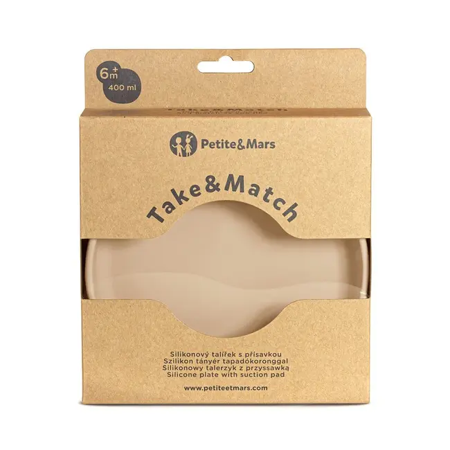 Farfurie, Petite&Mars, Take&Match, Din silicon, Cu ventuza, Fara BPA, Adecvata pentru masina de spalat vase si microunde, Nu absoarbe mirosuri, 6 luni+, 400 ml, Velvet Latte, Maro pudrat BYN708769
