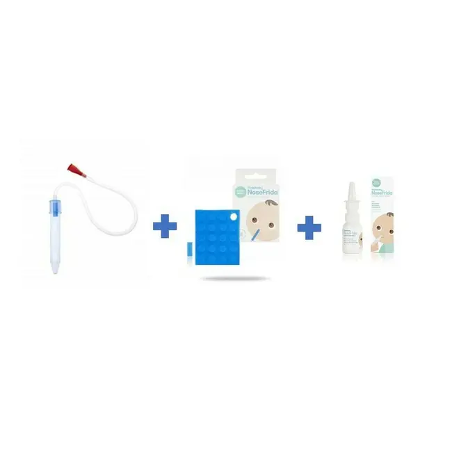 Kit aspirator nazal, FridaBaby, 3 in 1, Cu spray cu apa de mare, 10 filtre igienice, Testat si recomandat de pediatrii suedezi, Fara ftalati si BPA, Transparent BYNFRI11