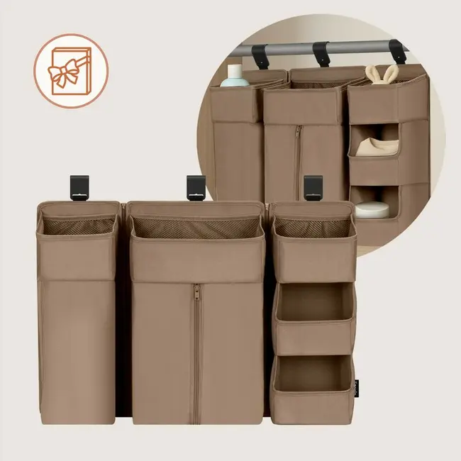 Organizator multifunctional, Lionelo, Sidepocket L, 58x11x58 cm, 3 parti independente cu multiple buzunare, Universal, Constructie ranforsata, Bej BYNLO-SIDEPOCKET_LARGE_BEIGE