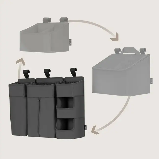 Organizator multifunctional, Lionelo, Sidepocket L, 58x11x58 cm, 3 parti independente cu multiple buzunare, Universal, Constructie ranforsata, Gri BYNLO-SIDEPOCKET_LARGE_GREY