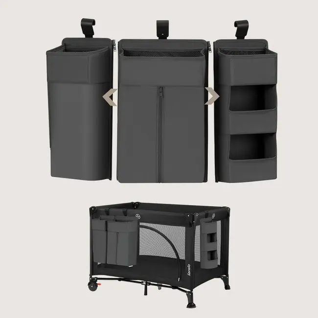 Organizator multifunctional, Lionelo, Sidepocket L, 58x11x58 cm, 3 parti independente cu multiple buzunare, Universal, Constructie ranforsata, Gri BYNLO-SIDEPOCKET_LARGE_GREY