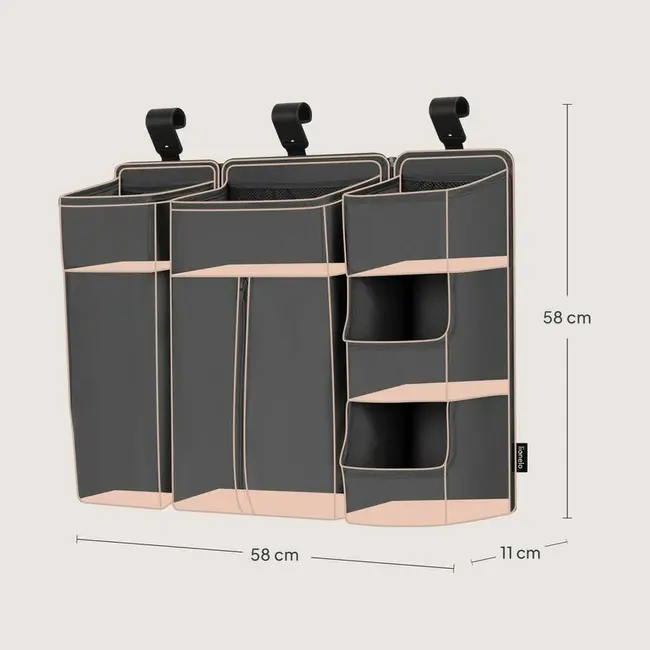 Organizator multifunctional, Lionelo, Sidepocket L, 58x11x58 cm, 3 parti independente cu multiple buzunare, Universal, Constructie ranforsata, Gri BYNLO-SIDEPOCKET_LARGE_GREY