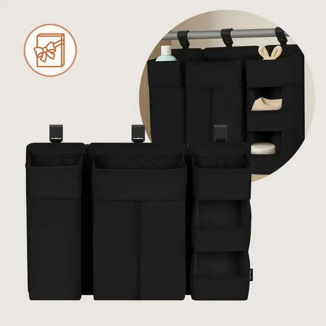 Organizator multifunctional, Lionelo, Sidepocket L, 58x11x58 cm, 3 parti independente cu multiple buzunare, Universal, Constructie ranforsata, Negru BYNLO-SIDEPOCKET_LARGE_BLACK