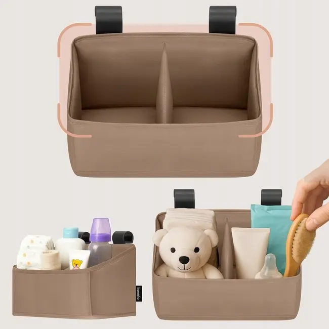 Organizator multifunctional, Lionelo, Sidepocket S, 26x12x15 cm, 2 compartimente, Universal, Constructie ranforsata, Bej BYNLO-SIDEPOCKET_SMALL_BEIGE