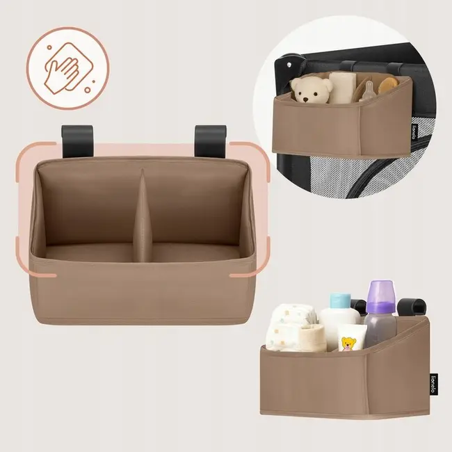 Organizator multifunctional, Lionelo, Sidepocket S, 26x12x15 cm, 2 compartimente, Universal, Constructie ranforsata, Bej BYNLO-SIDEPOCKET_SMALL_BEIGE