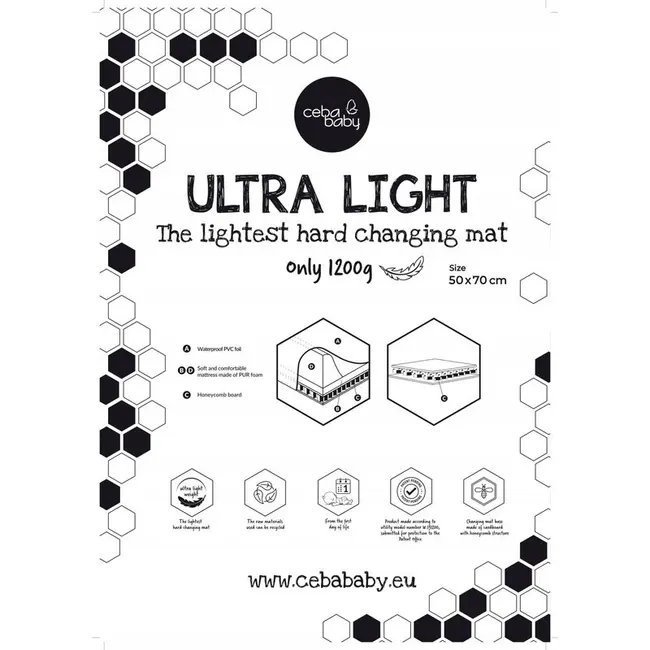 Saltea de infasat, Ceba Baby, Ultra Light, Cu Intaritura, 70x50 cm, Suprafata impermeabila, Pentru comode de infasat sau patuturi, Fara ftalati, 0 luni+, Ocean Adventure BYNAGS-204-000-819