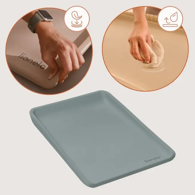Saltea de infasat, Lionelo, Megs, Moale, Utilizabil si fara husa, Impermeabila, Design ergonomic, 70x49 cm, Fara BPA, Conform cu standardul de securitate EN71-3, 0 luni+, Gri BYNLO-MEGS_GREY_DOVE