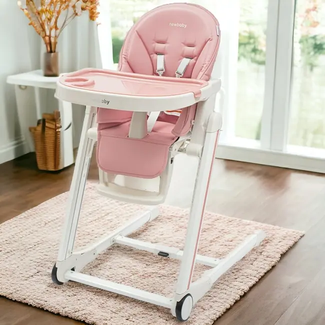 Scaun de masa, New Baby, Muka, Pliabil, Pana la 15 kg, Reglabil pe inaltime in 5 trepte, Reglare suport pentru picioare in 3 trepte, 6-36 luni, Dusty Pink BYN52927