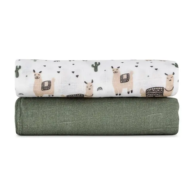 Set 2 scutece, Petite&Mars, Misty, Din muselina de bambus, Hipoalergenice, Dimensiuni mari, 120 x 120 cm, Certificate Oeko Tex Standard 100, Lama Vibes BYN417365